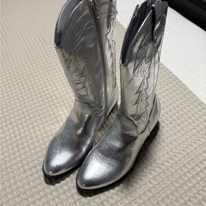 Metallic Silver Women's Western Combat Boots